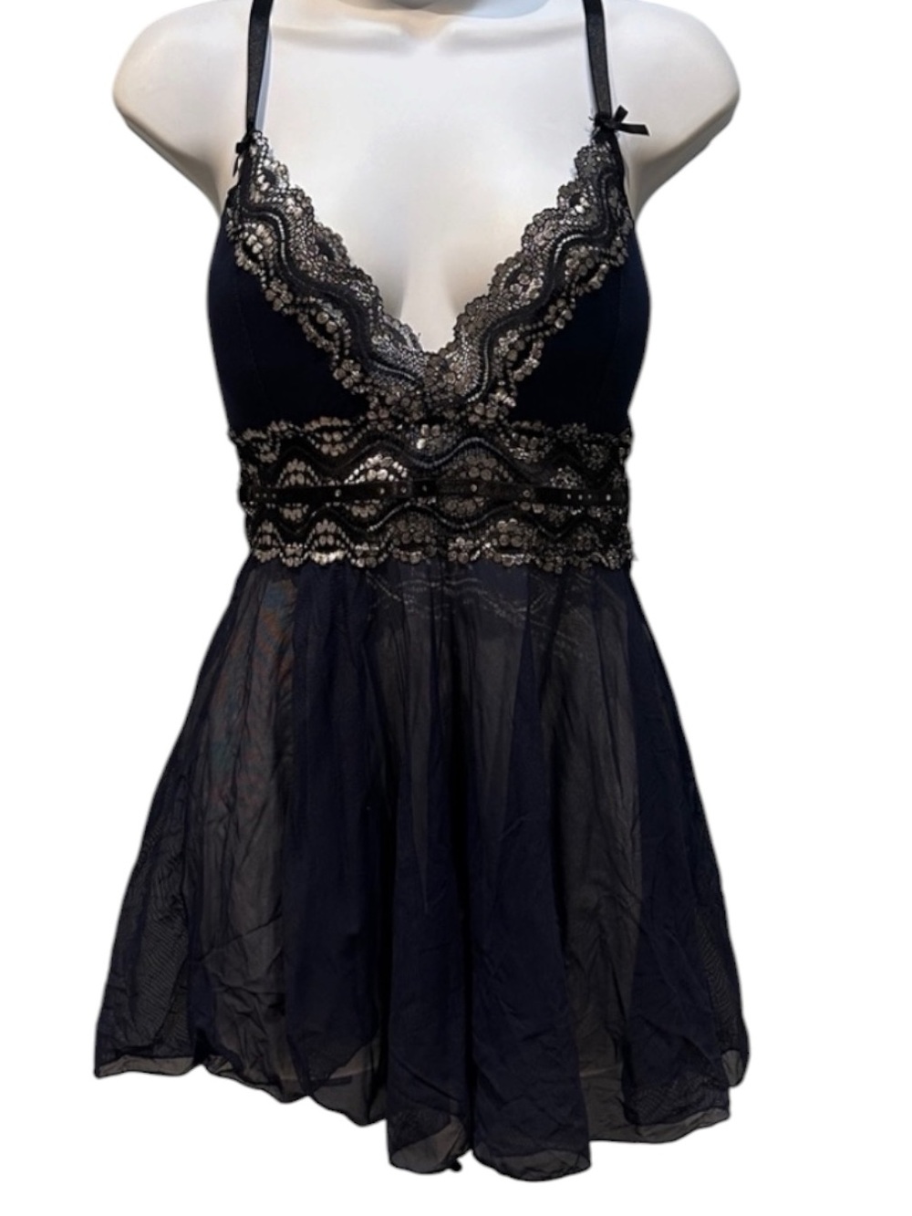 Yandy Blue Black Silver Babydoll Dress Slip Medium